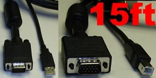 15ft long HQ 4xShield KVM switch box Cable,SVGA/VGA Male~M,USB 2.0 A~B Cord/Wire