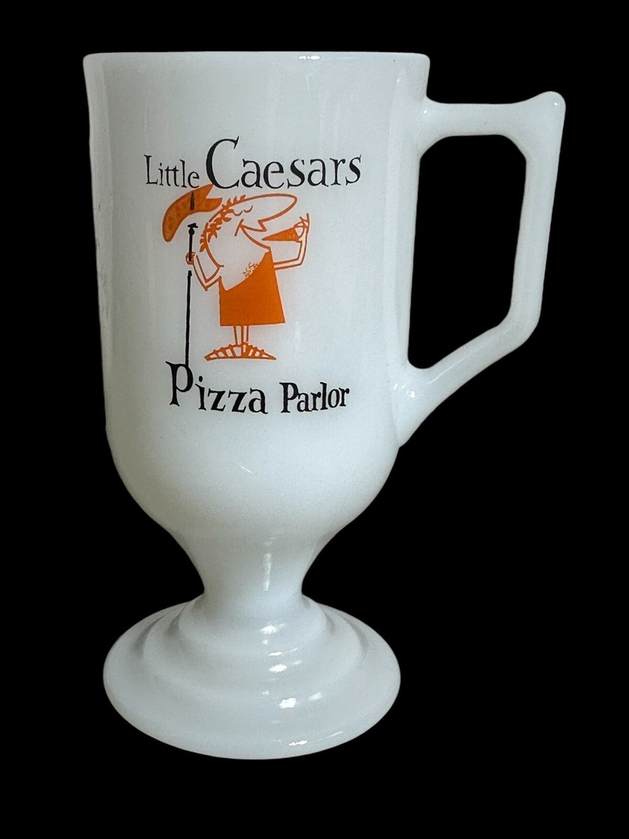 Little Caesars Pizza Parlor Milk Glass Mug 1970's Detroit VTG