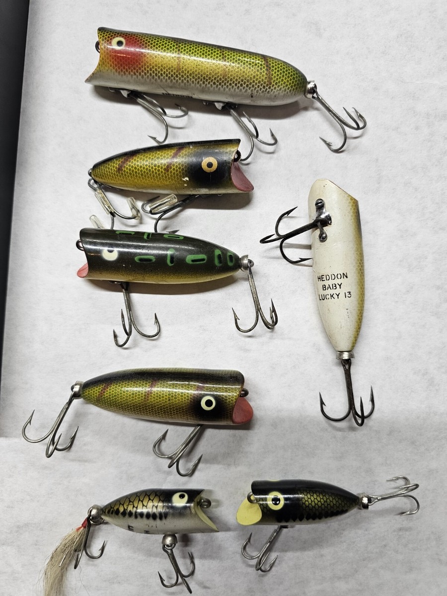 Lot De 5 Leurres De Pêche Vintage En Bois Et Plastique - Marque Heddon - Pour Eau Douce (brochet, Sandre...)