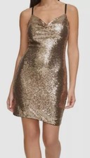 Guess Women's Gold Stretch Sequin Sleeveless Lined Bodycon Dress Size 8