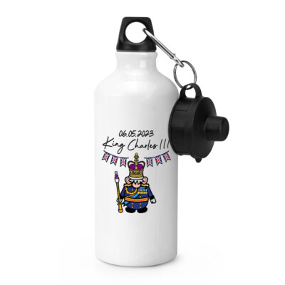 Gonk King Charles III SPORTS Wasserflasche King's Krönung Emblem Lustig Gnom