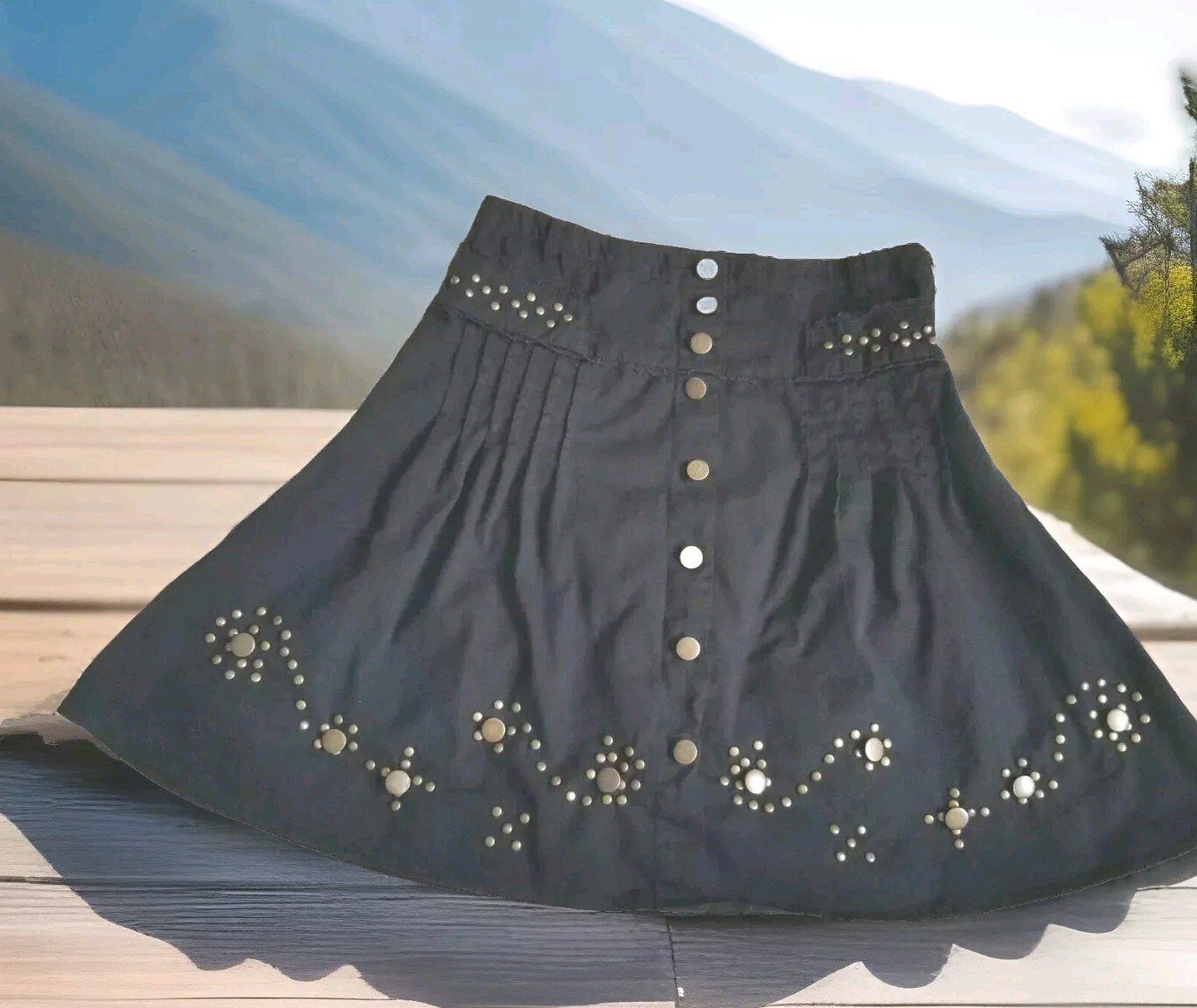 Black Studded Ribbon Lined Side Zip Short Skirt Size XL by Mix Nouveau