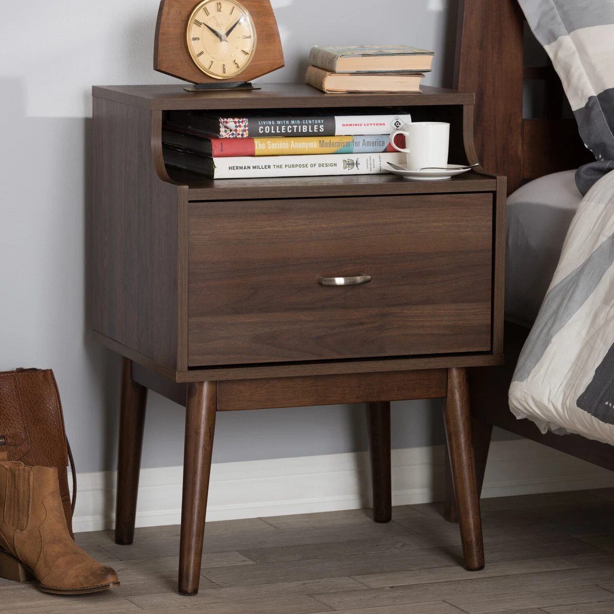 Baxton Studio Disa Mid-Century Modern Walnut Brown Finished