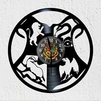 Vinywoody Wanduhr Vinyl Schallplatte Schild Hogwarts Magie Geschenk Deko
