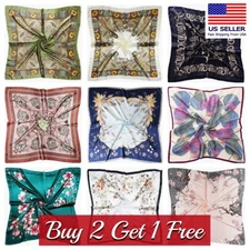 Large Square Silk Like Scarf Bandanna Satin Head Neck Scarf Wrap Shawl 35"x35"