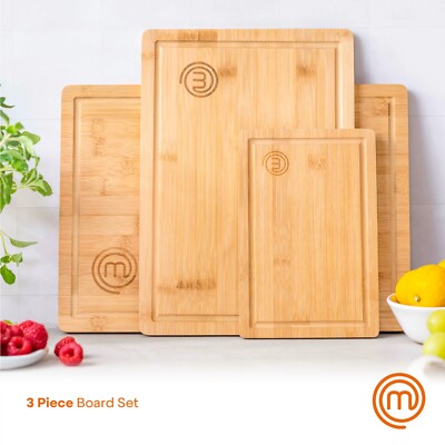 MasterChef 3 Piece Bamboo Cutting Board Set, Natural, Sustainable