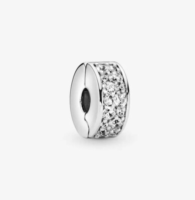 New Pandora Clear CZ Pave Clip Slide Charm Bead w/pouch Valentine's Day Sale