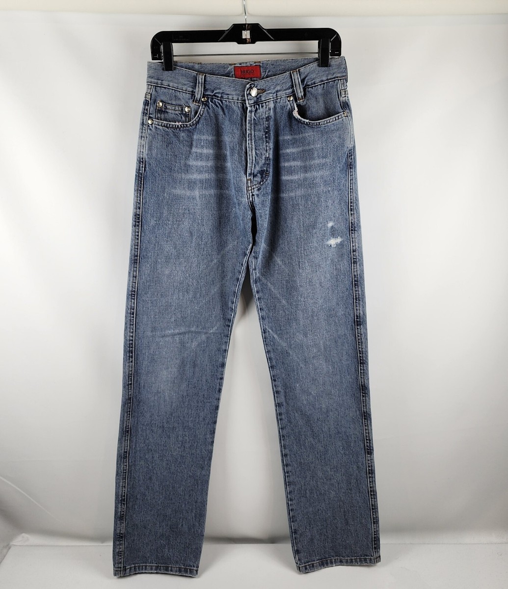 Hugo Boss Jeans Mens 30x33 Button Fly Mid Rise Med Blue Wash