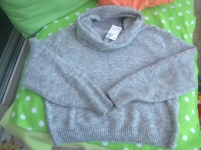 H&M Knit Jumper Womens S M Roll Neck Sweater M Wool Grey NWT