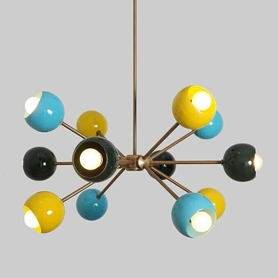 Mid Century Stilnovo Style Modern Brass 12 Lights Sputnik Multi Colors Chandeli