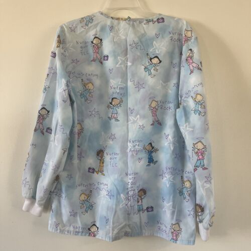 Simply Basic Blue Angel Long Sleeve Scrub Top Snap Front 2 Pockets - Picture 7 of 9