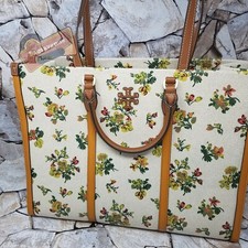 Tory Burch Blake Canvas Jumbo Tote Daisy Cream Tan Shoulder Strap and Reg Strap