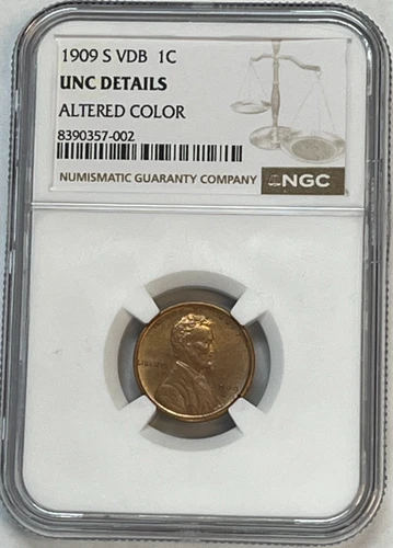 1909 S VDB Lincoln Cent NGC Unc Details Altered Color - Uncirculated Details