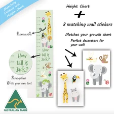Personalised Cute Zoo Animals Measuring Height Growth Stickers Chart Pack  