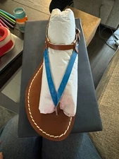 Bernardo Merit Sandal Thong Blue Brown Living Neon Patent Leather Flip Flops NEW