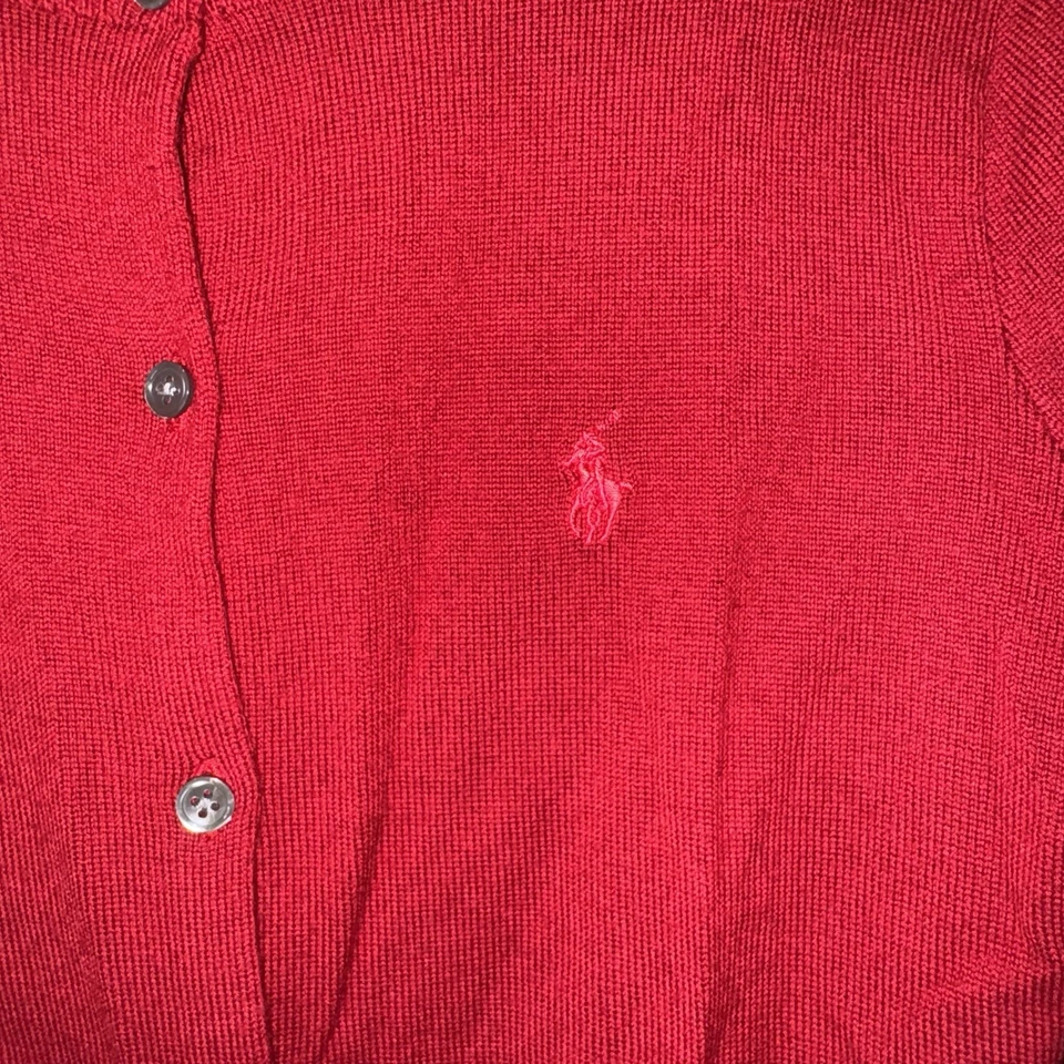 Cárdigan Ralph Lauren Sport Mujer Rojo Lana Merino Botón Med Preppy Dinero Antiguo Foto 2 de 4