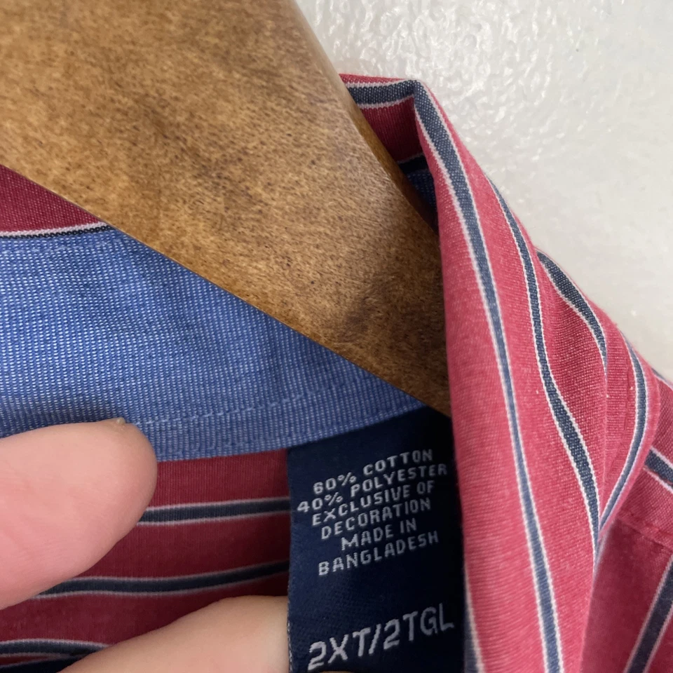 Chaps Easy Care Shirt Mens 2XT Tall 2X Red Striped Long Sleeve Button Down - Image 4 of 4