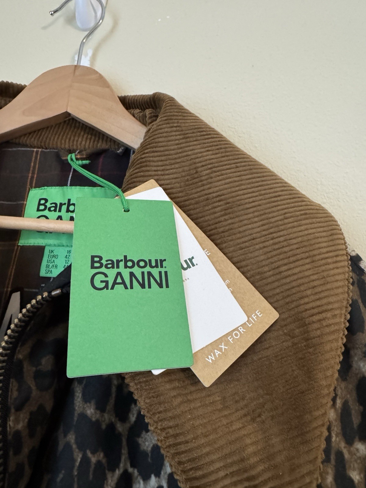 Barbour x Ganni Leopard Print Waxed Bomber Jacket Size 12 image 4
