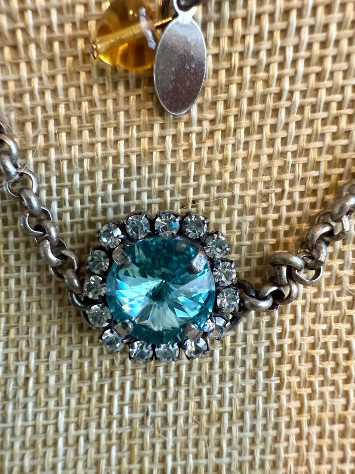 Swarovski Aquamarine Crystals W/Crystals Surrounding Ant. SilverNecklace Set #53 - Image 2 of 3