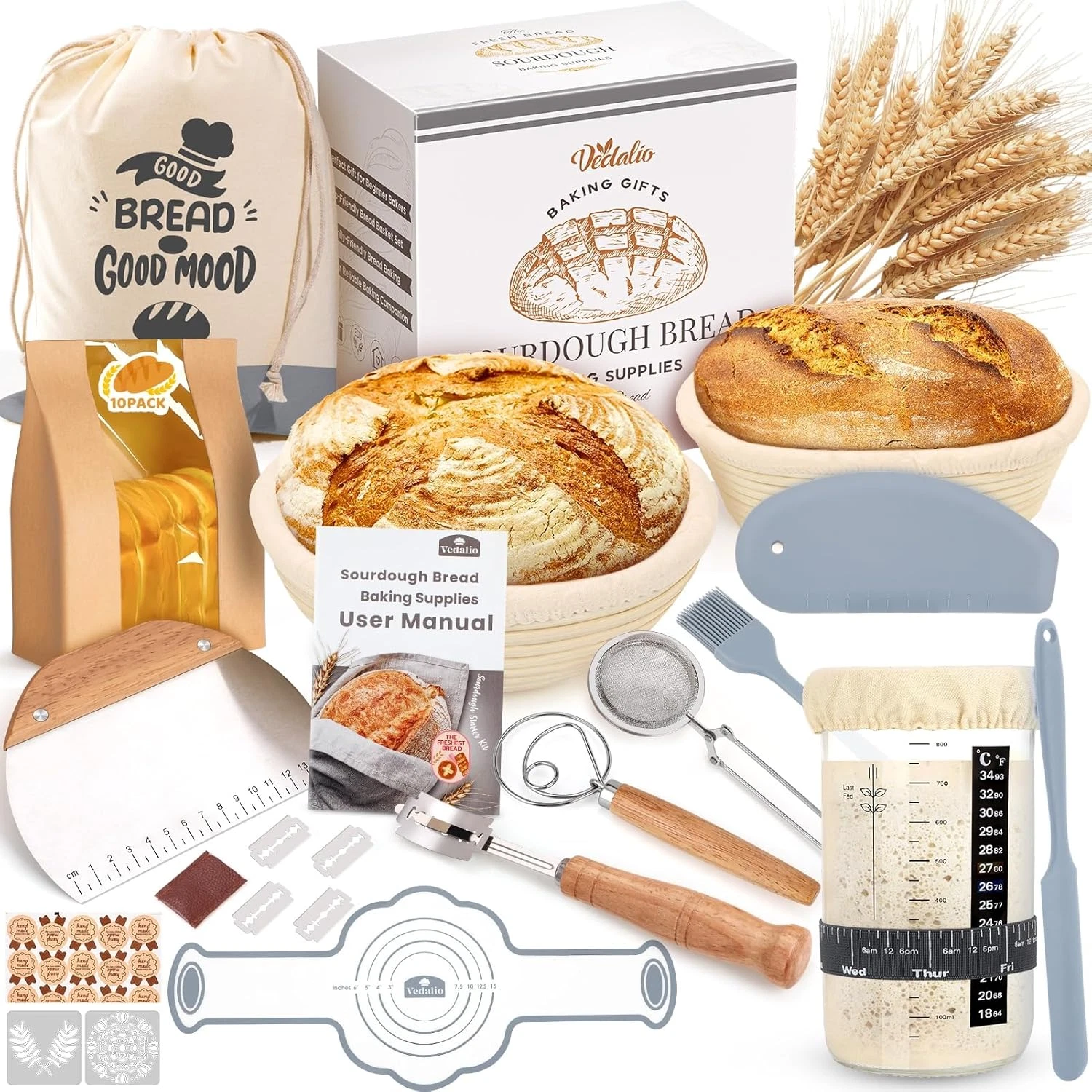 Sourdough Starter Kit, Sourdough Bread Baking Supplies, Bread Proofing Basket