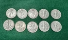 (Lot of 10) Walking Liberty 90% Silver Half Dollar Coins 1935-37,  40-46 Circ.
