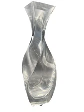 Vintage Italian Art Glass Vase Royal Gallery Clear Glass Swirl Twist  Neck 8.25"