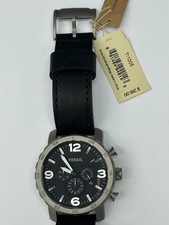 Fossil TI1005 Nate Black Titanium Chronograph Leather Strap Men's Watch WARRANTY