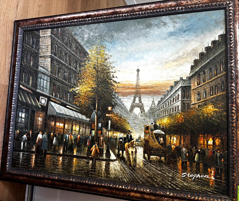 Stephen Signed Framed Impressionist Paris Street Scene Eiffel Tower Painting