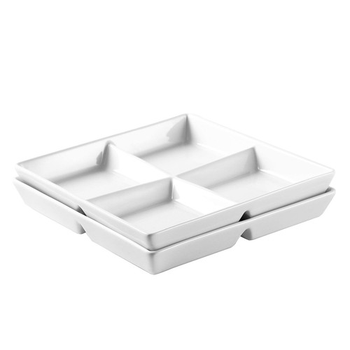 Snacks Dinner Serving Tray Dish in White |10 x 10 inch Set of 2 Decorative Ce...