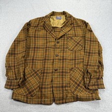 Vtg Pendleton Wool Jacket Men  s L Brown Plaid USA Coat Workwear Chore 50s 60s