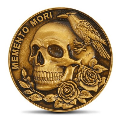 Meaningful Challenge Coin - Memento Mori & Tempus Bronze Hourglass & Skull