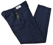 Tommy Hilfiger Mens Dress Pants New 34 x 34 Blue Check Stretch Flat Front THFlex
