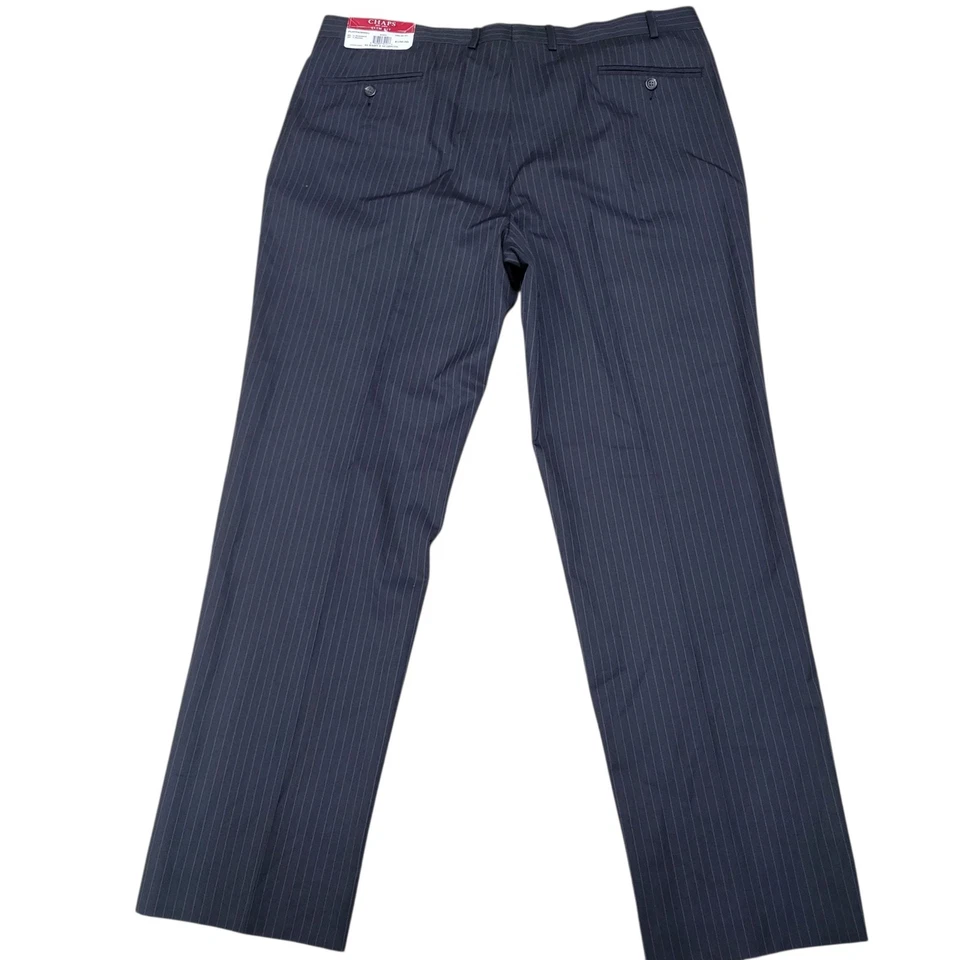Pantalones de vestir CHAPS para hombre ajustados negros a rayas con dobladillo talla 40/32 nuevos con etiquetas $100 Foto 2 de 4