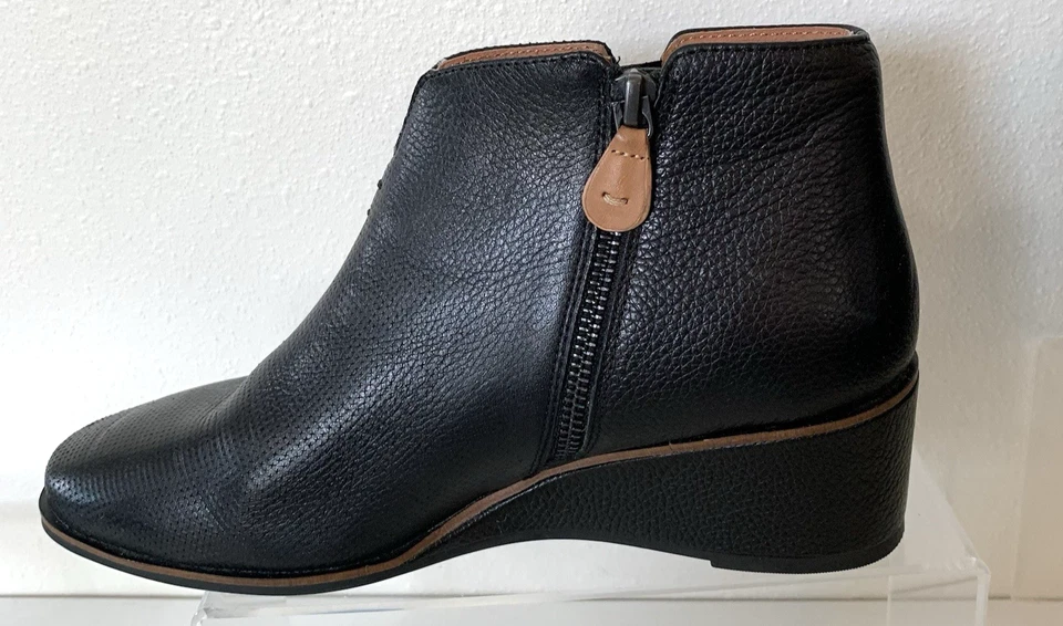 Botines Gentle Souls Kenneth Cole Negro Ella Cuña Cuero Cremalleras Laterales 9M Foto 4 de 4