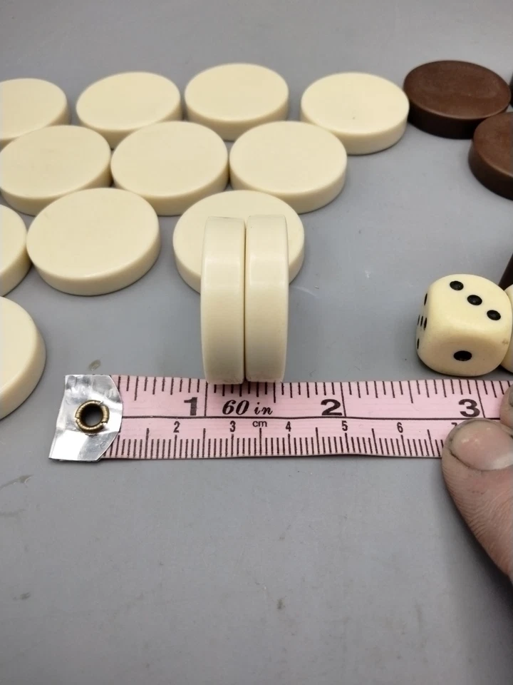 Vintage Backgammon Pieces Chips, And Dice Brown And White - Image 4 of 4