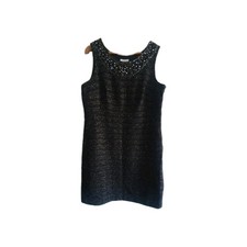 Monsoon Black Tweed Sleeveless Embellished Shift Dress Size 16