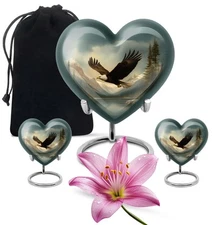 Eagle Heart Shaped Ash Holder 10Inch + 3Inch Set Of 2 Cremation Urns for Ashes