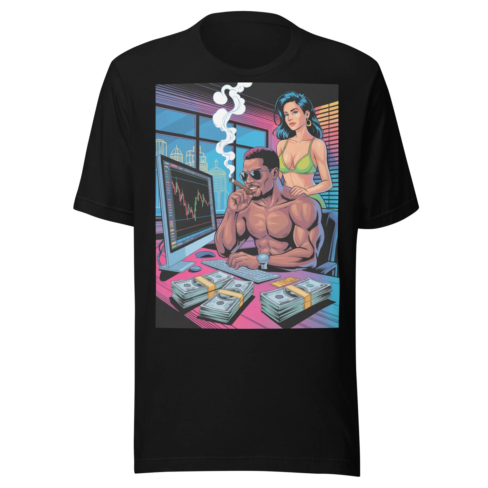 Retro Day Trader Bitcoin BTC Neon Synthwave Nostalgic GTA6 XRP Traders T-Shirt