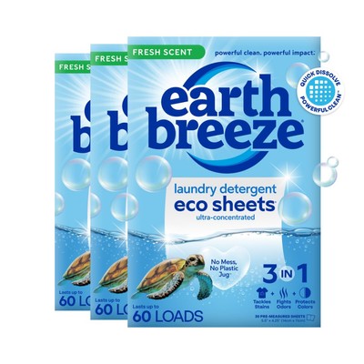 Earth Breeze Laundry Detergent Sheets - 90 Sheets - (3 Pack/30 Each) - 180 Lo...