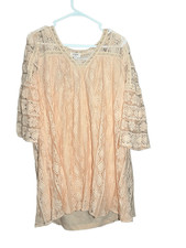 Umgee lace mini shift dress boho floral flowy feminine L