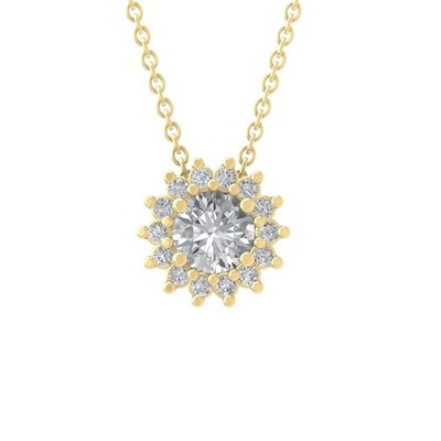 14k Yellow Gold Lab Grown Diamond Halo Pendant Necklace 18'' Silver Chain