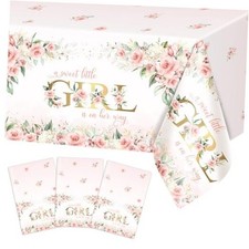 pcs Girl Baby Shower Tablecloth 108x54 inch Pink Floral Baby Shower Party 3