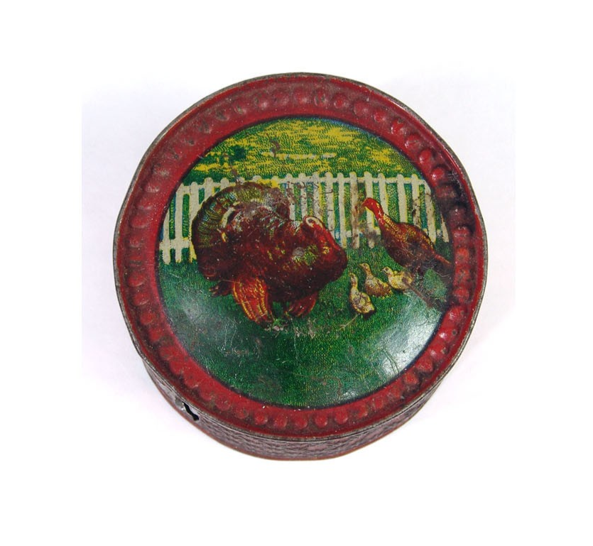 Antique Tin Litho Toy Rattle w/ Farm Yard Ostrich Turkey Chicken ...