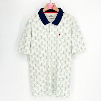 Brixton Men's S/S Polo Shirt Proper Mesh - Off White/Washed Navy - Men's Large