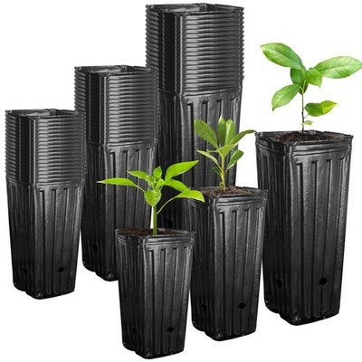 RunNico 60 Black Deep Plastic Nursery Tree Pots w/Drainage, 3 Sizes Gardening