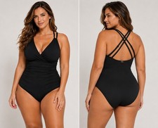 Jantzen Size 10 Black One Piece Swimsuit Strappy Back Tummy Control 89 NWT