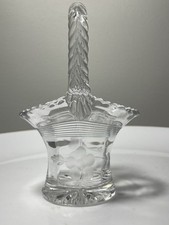 VINTAGE DUNCAN  MILLER PANELED GLASS BASKET FLORAL CUT 6-1/2"