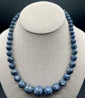 Vintage 19" Blue Graduated Marbled Beaded Necklace Costume Jewelry