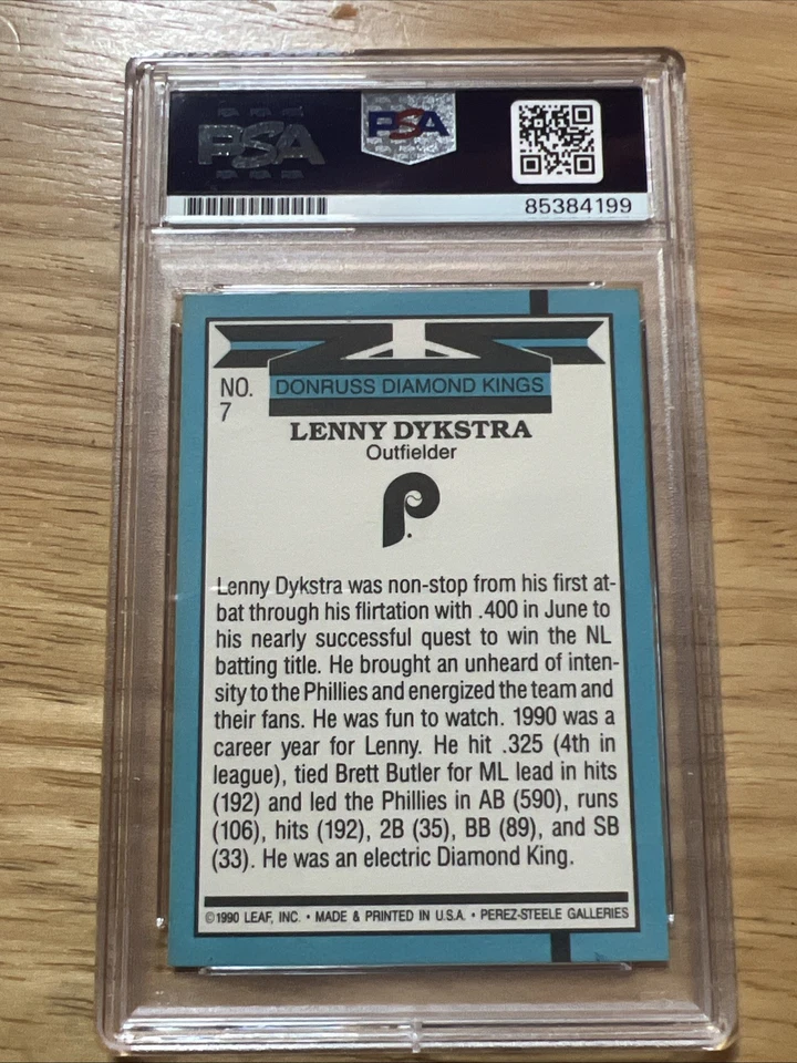 LENNY DYKSTRA Phillies Signed 1990 Donruss Diamond King Baseball Card PSA AUTO - Image 2 of 2