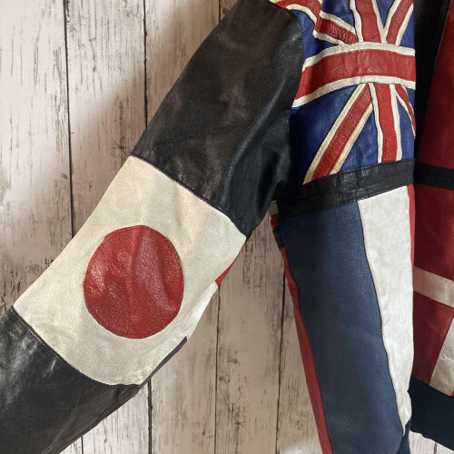 PHase2 90s Vintage Flag Pattern Leather Jacket size L black PHase2 90s Vintage Flag Pattern Leather Jacket size L black